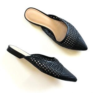 Ann Taylor Black Basketweave Woven Slip-On Mules